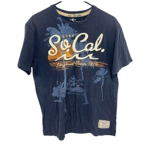 Y2K Surf Graphic Tee M Navy Palm Tree Coastal Mallcore Old Navy Beachwear